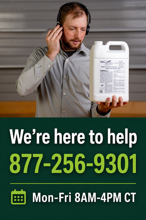 Product specialist holding Citrisurf 2310 speaking with customer. We're here to help Mon-Fri 8am-4pm CT. 877-256-9301